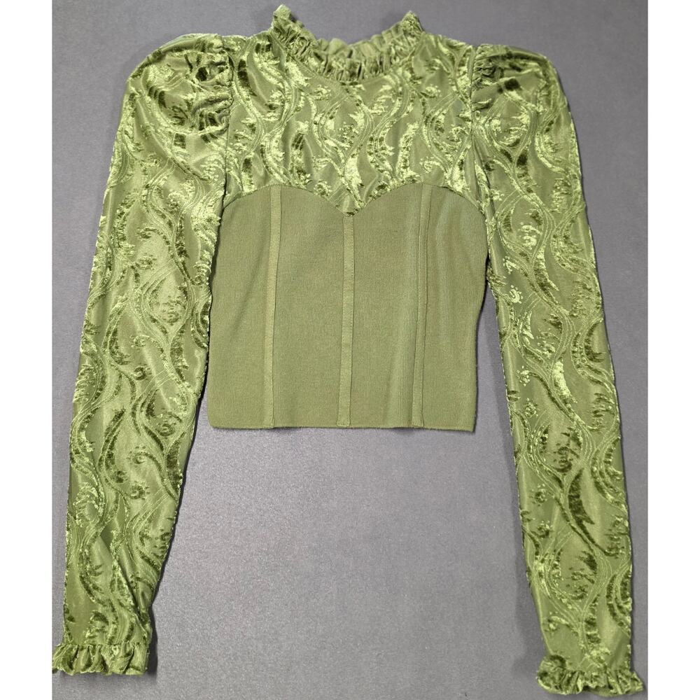 Womens Medium Bustier Bodice Style Top Velour Ruffle Boho Romantic Fairy Earthy